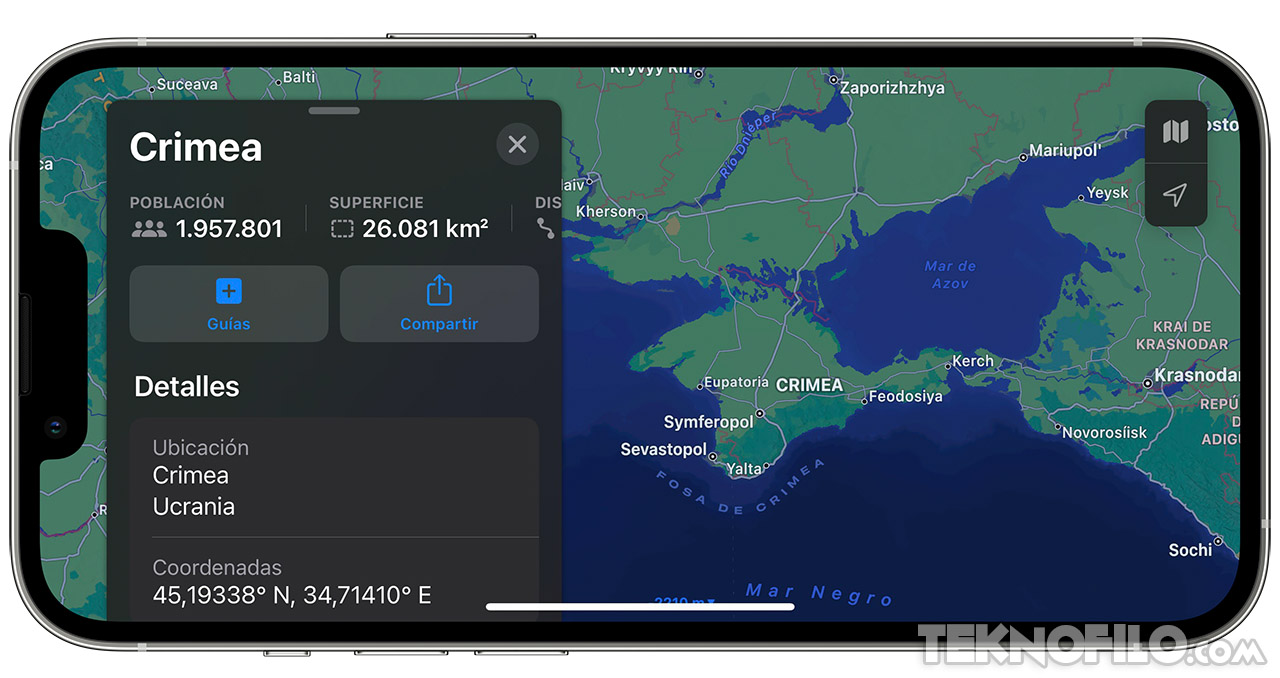 Apple Maps muestra a Crimea como parte de Ucrania, excepto en Rusia