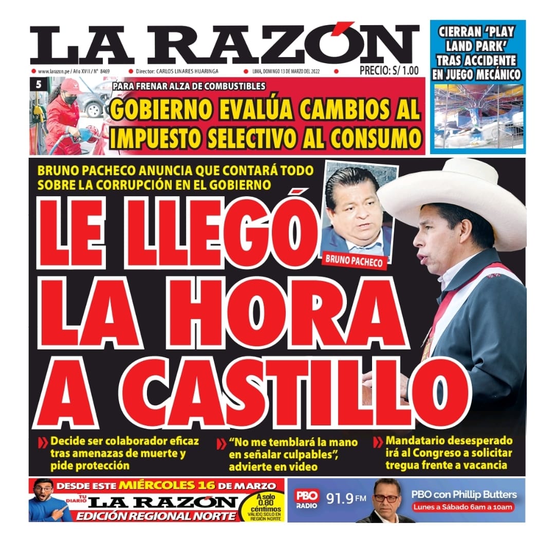 Portada impresa – Diario La Razón (13/03/2022)