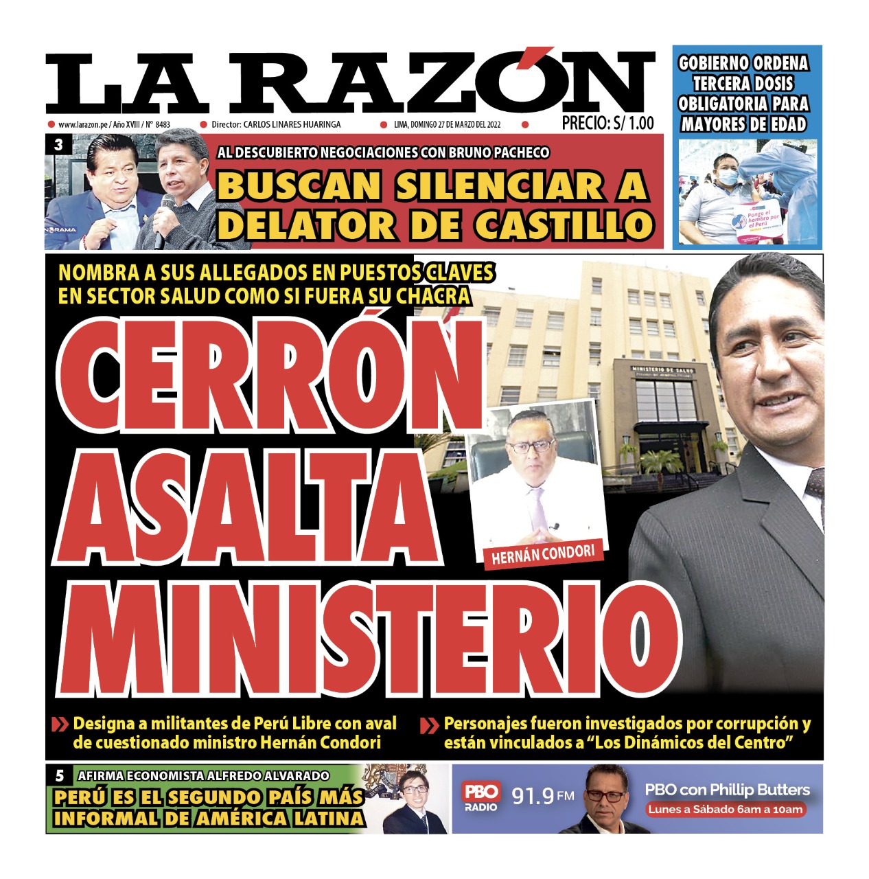 Portada impresa – Diario La Razón (27/03/2022)