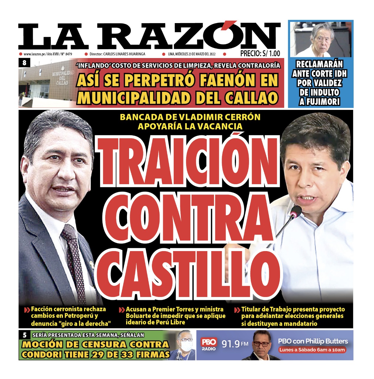 Portada impresa – Diario La Razón (23/03/2022)
