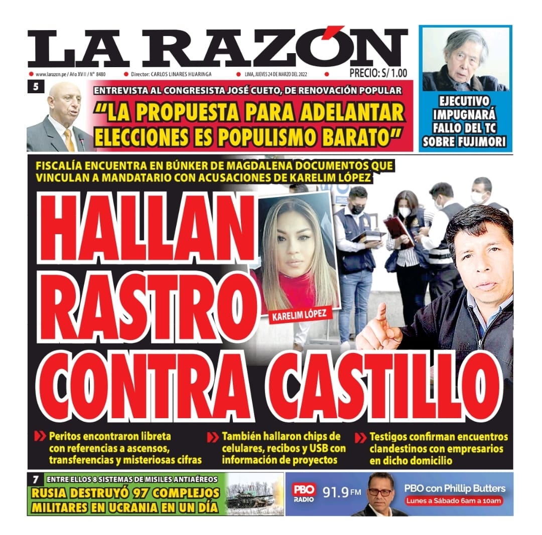 Portada impresa – Diario La Razón (24/03/2022)