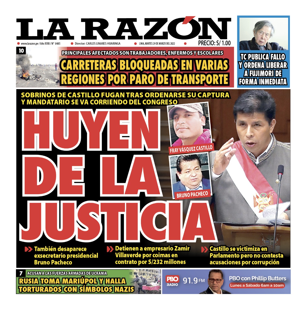 Portada impresa – Diario La Razón (29/03/2022)