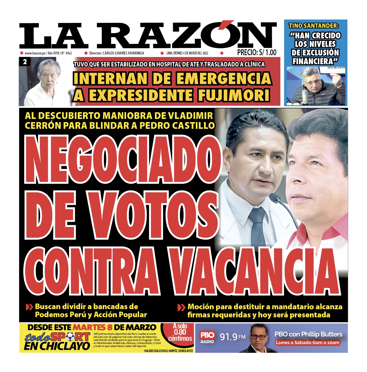 Portada impresa – Diario La Razón (04/03/2022)