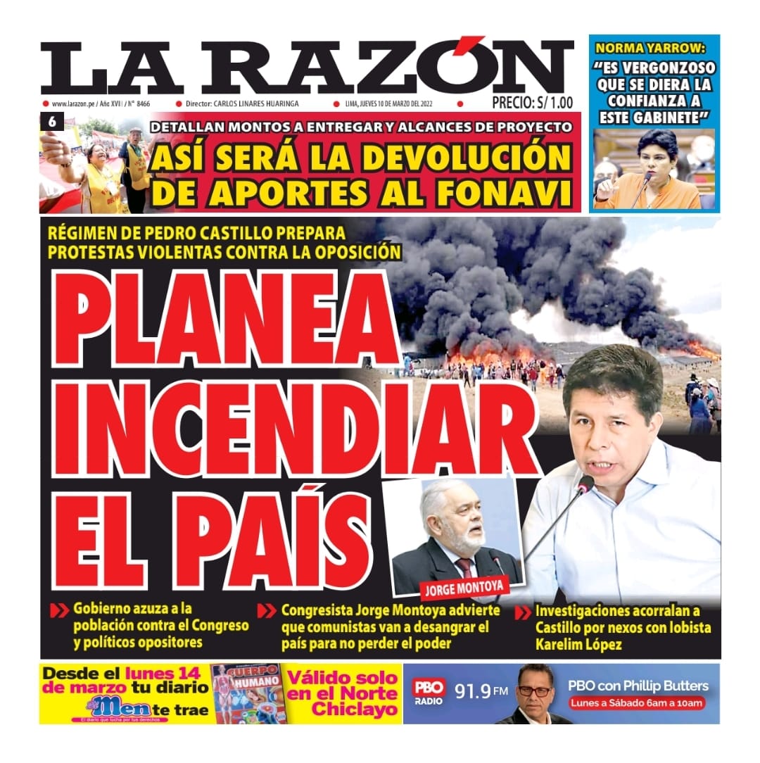 Portada impresa – Diario La Razón (10/03/2022)