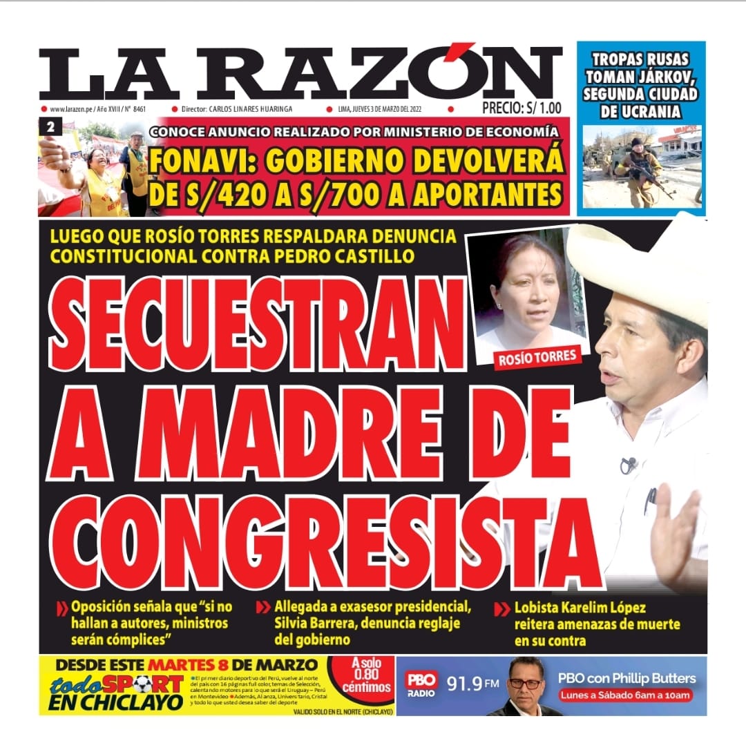 Portada impresa – Diario La Razón (03/03/2022)