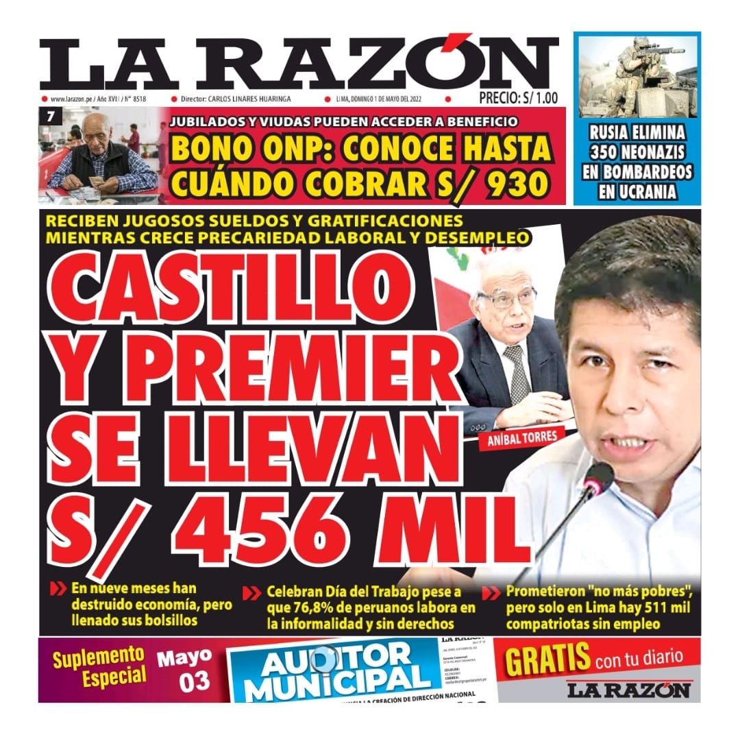 Portada impresa – Diario La Razón (01/05/2022)