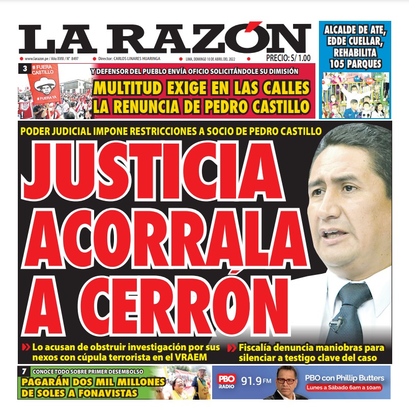 Portada impresa – Diario La Razón (10/04/2022)