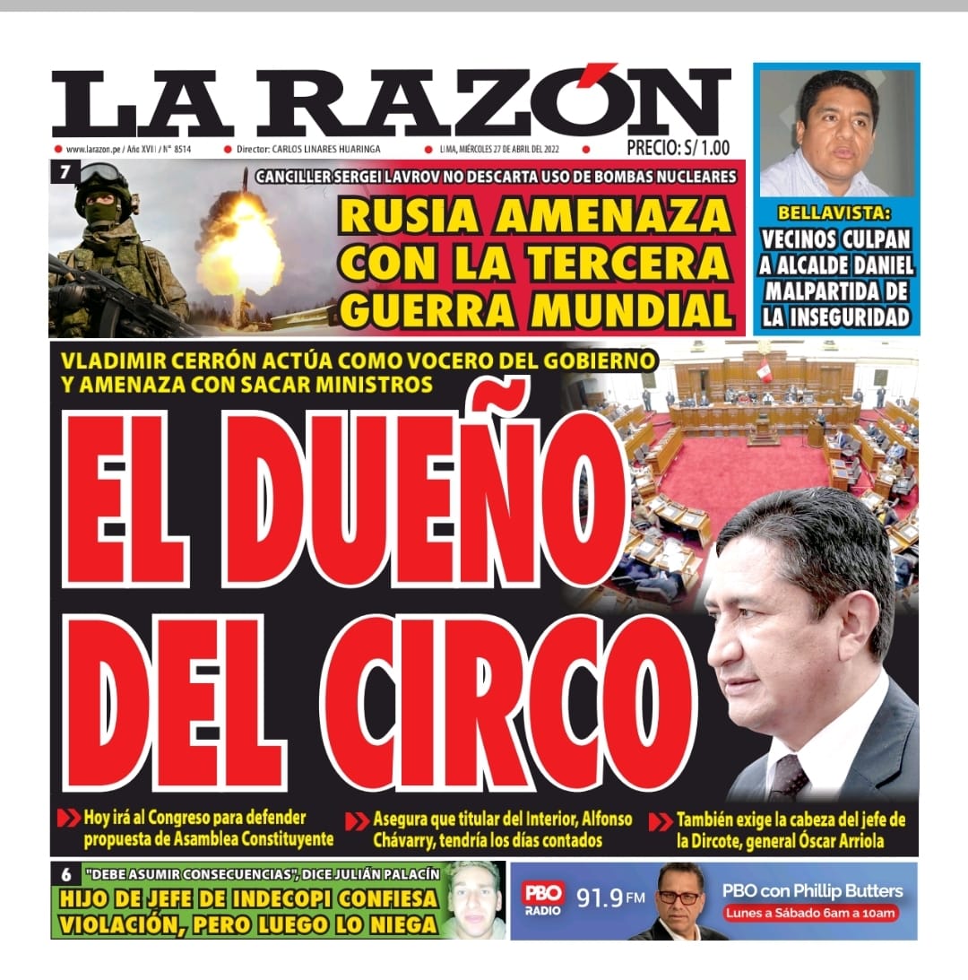 Portada impresa – Diario La Razón (27/04/2022)