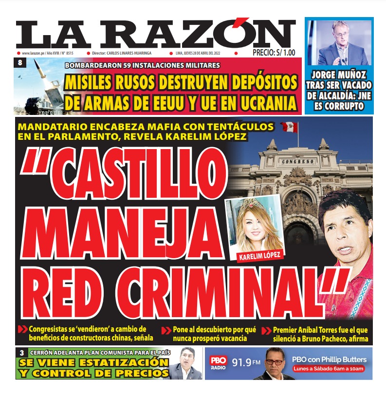 Portada impresa – Diario La Razón (28/04/2022