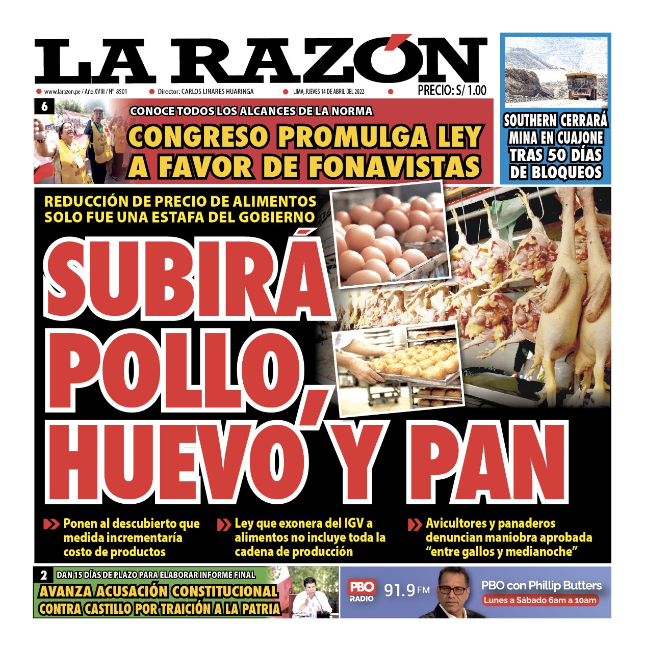 Portada impresa – Diario La Razón (14/04/2022)