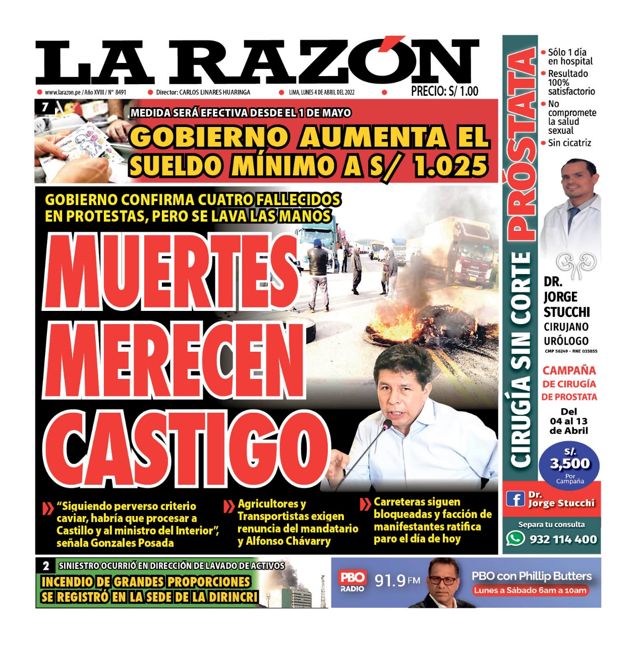 Portada impresa – Diario La Razón (04/04/2022)