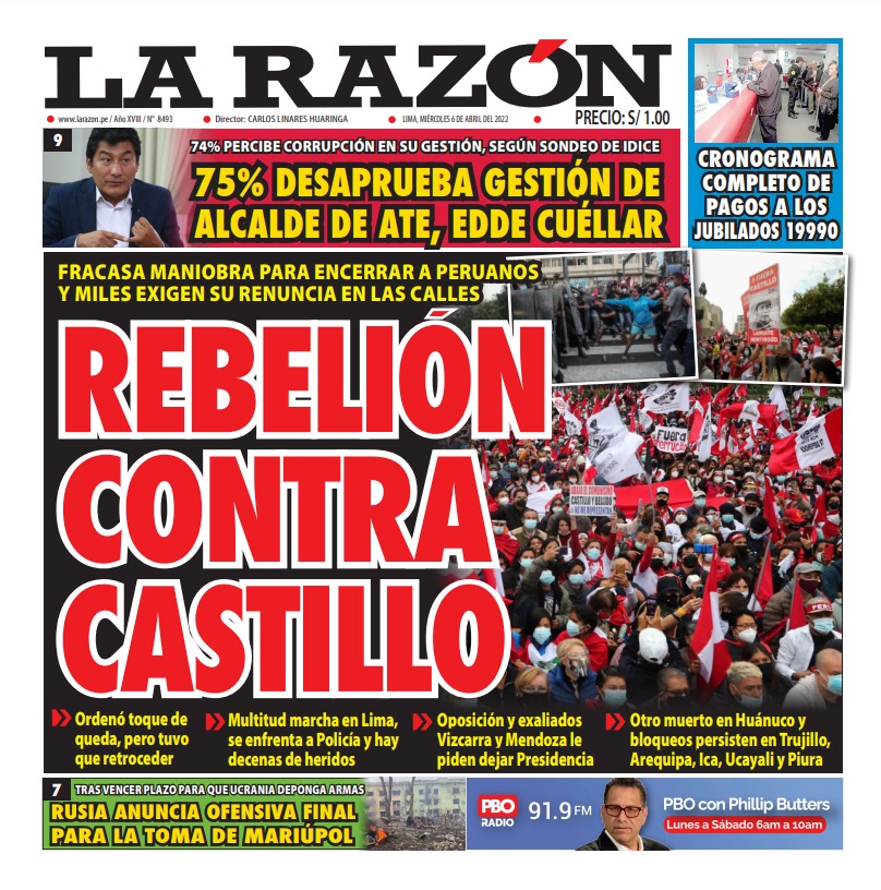 Portada impresa – Diario La Razón (06/04/2022)