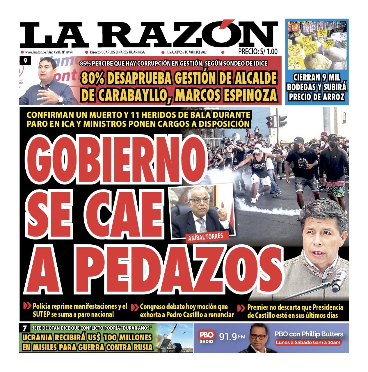 Portada impresa – Diario La Razón (07/04/2022)