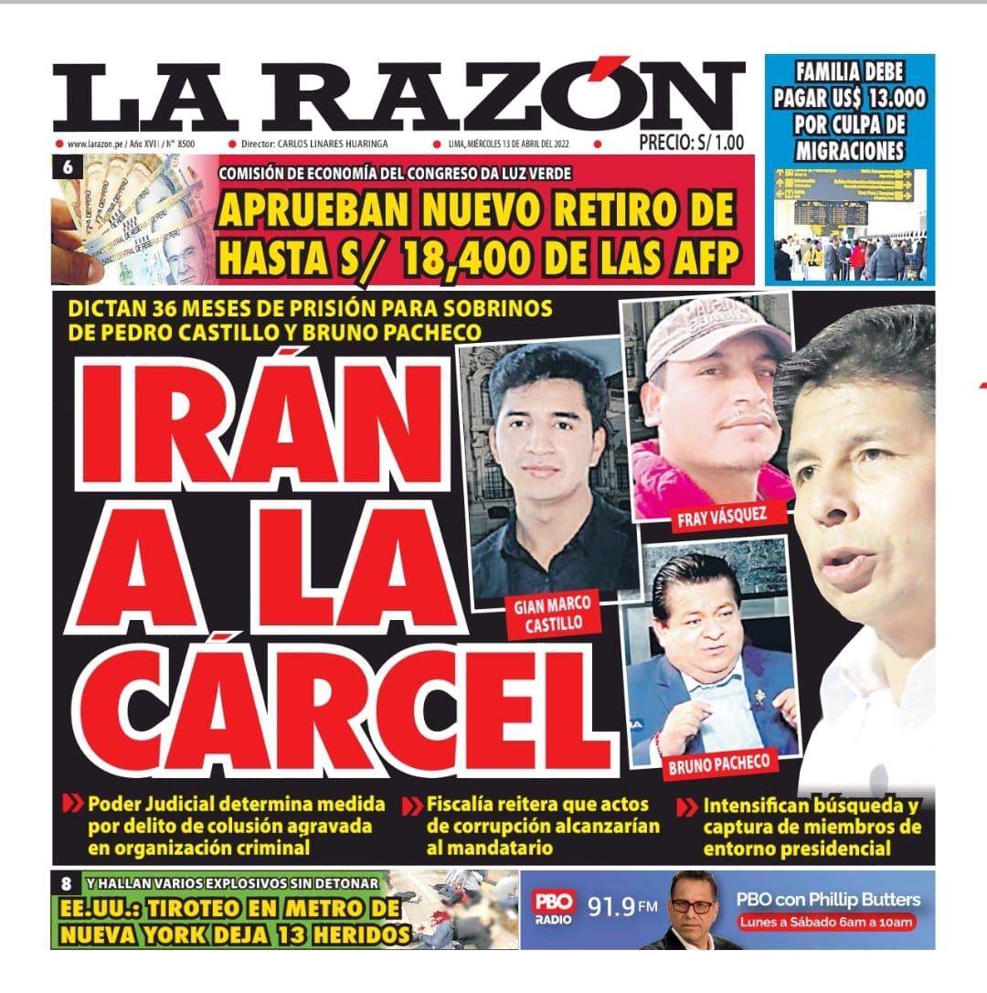 Portada impresa – Diario La Razón (13/04/2022)