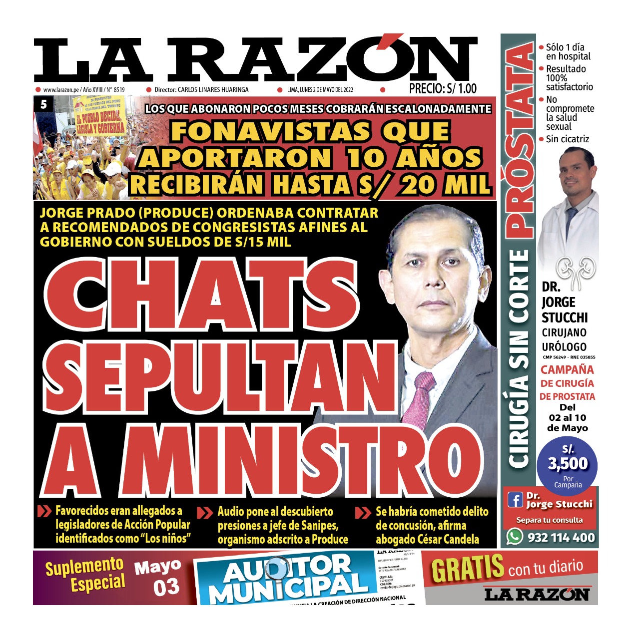Portada impresa – Diario La Razón (02/05/2022)