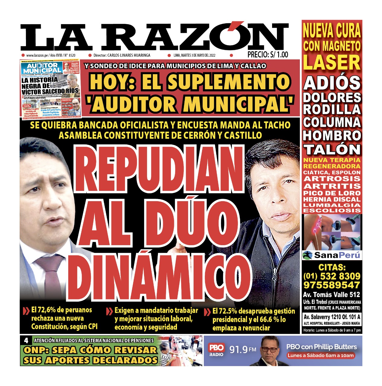 Portada impresa – Diario La Razón (03/05/2022)