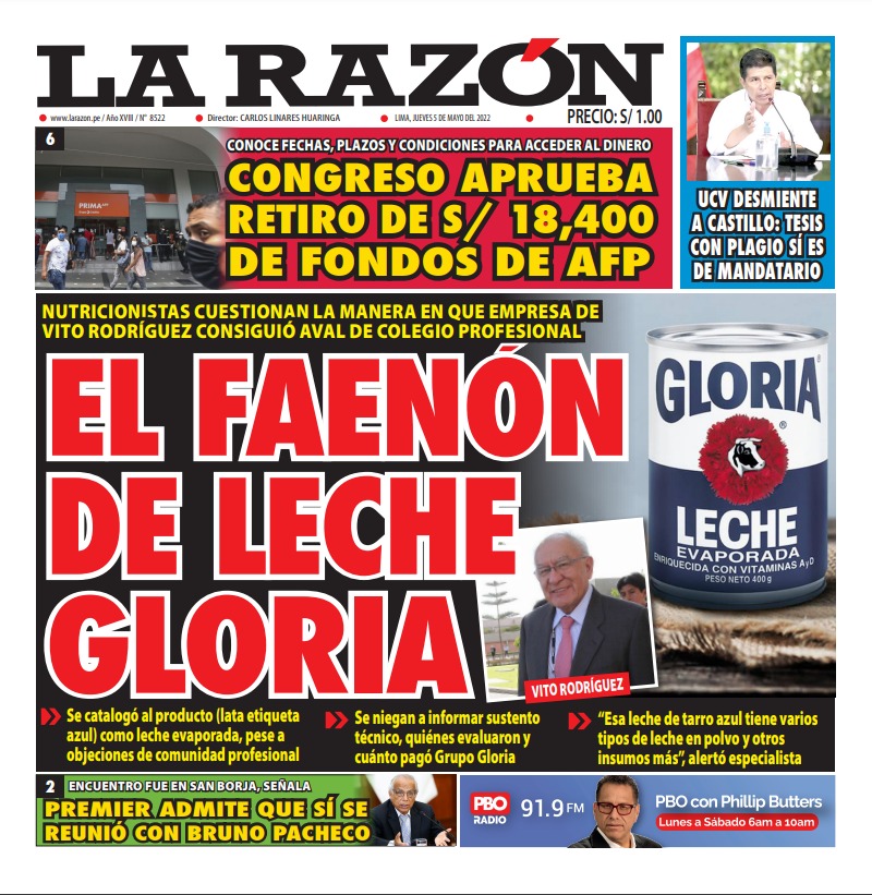 Portada impresa – Diario La Razón (05/05/2022)