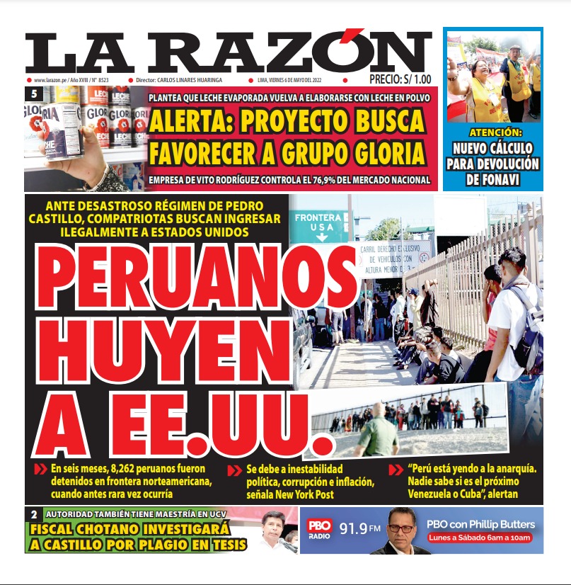 Portada impresa – Diario La Razón 06-06-2022