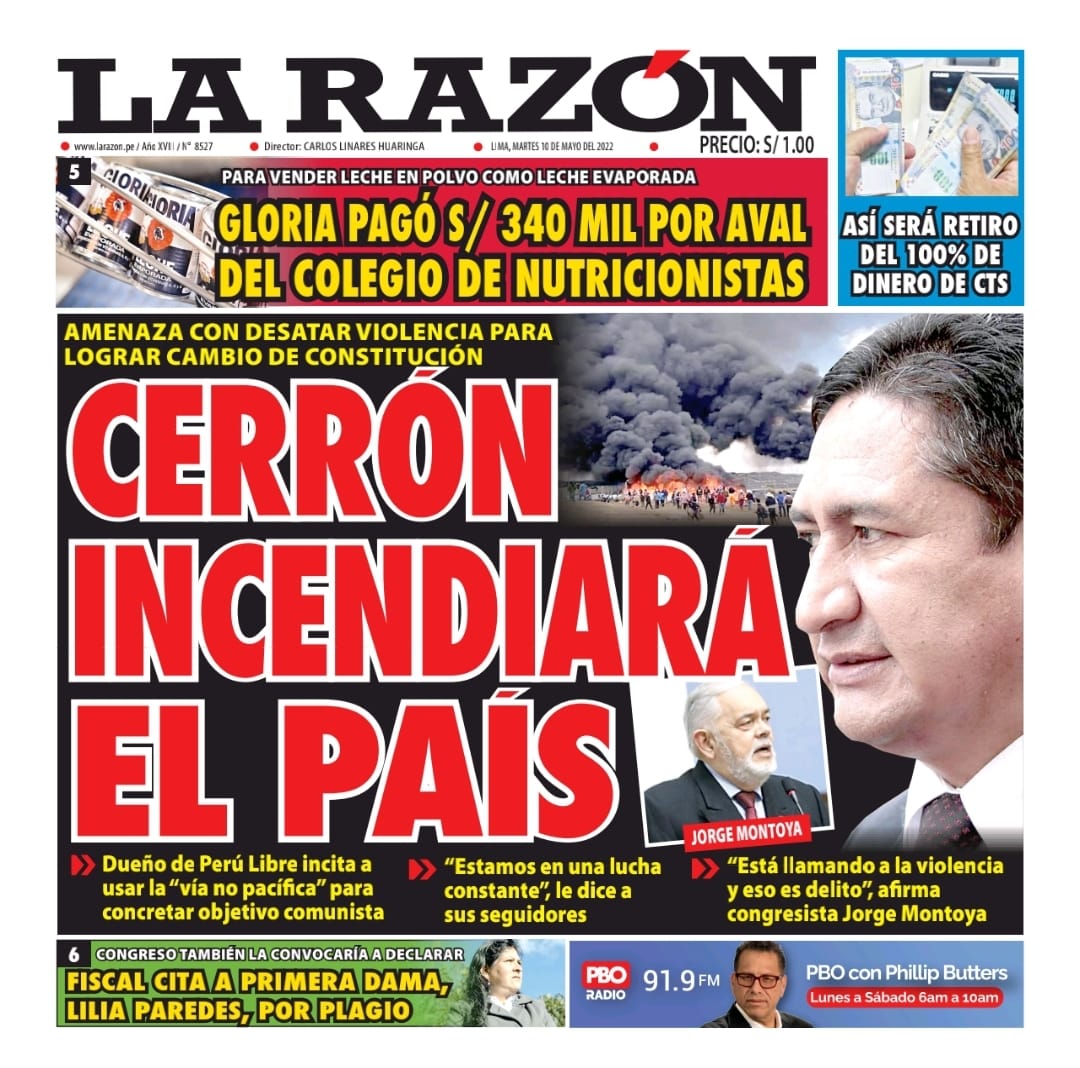 Portada impresa – Diario La Razón (10/05/2022)
