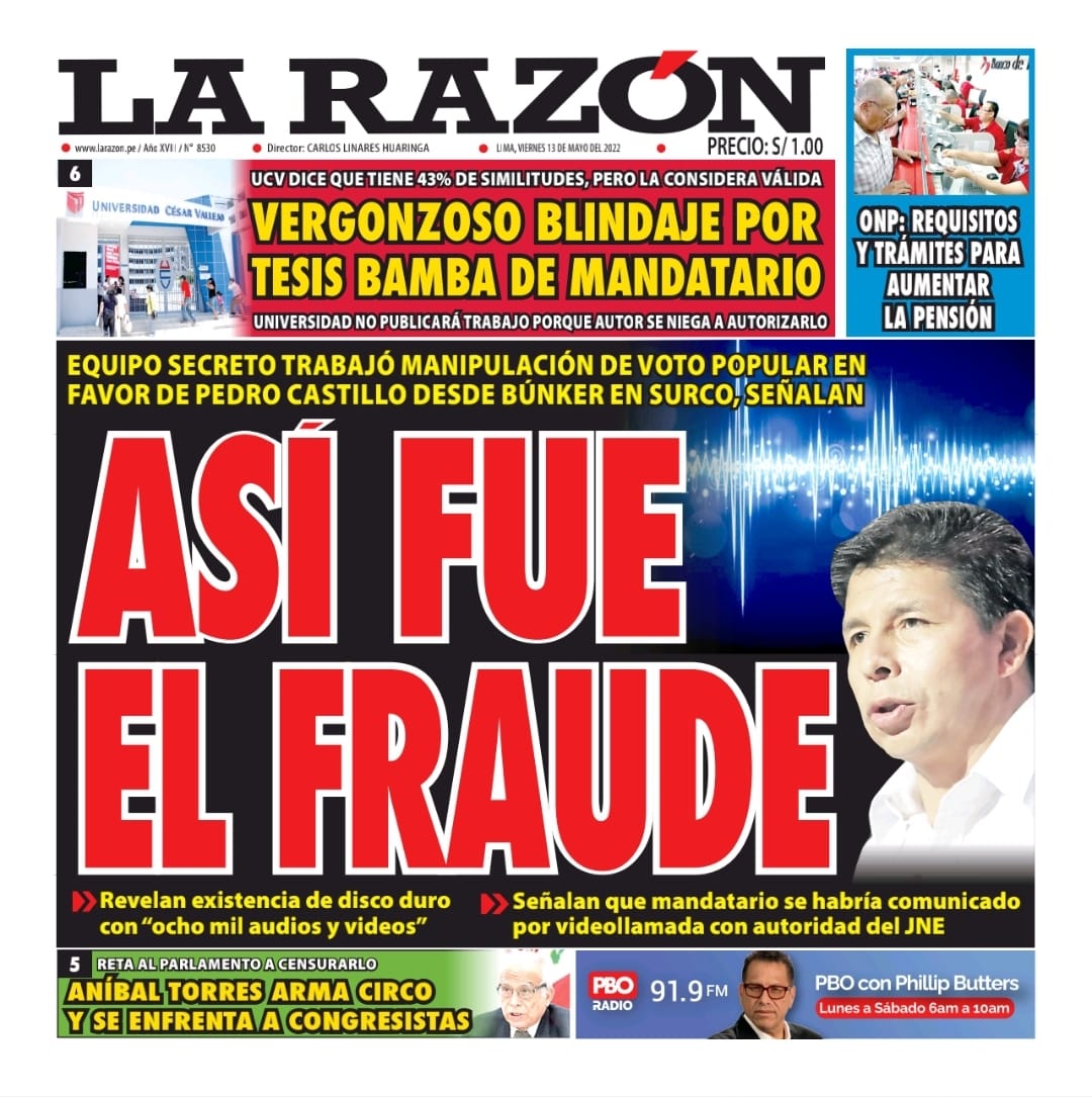 Portada impresa – Diario La Razón (13-05-2022)