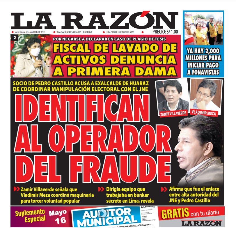 Portada impresa – Diario La Razón (14-05-2022)