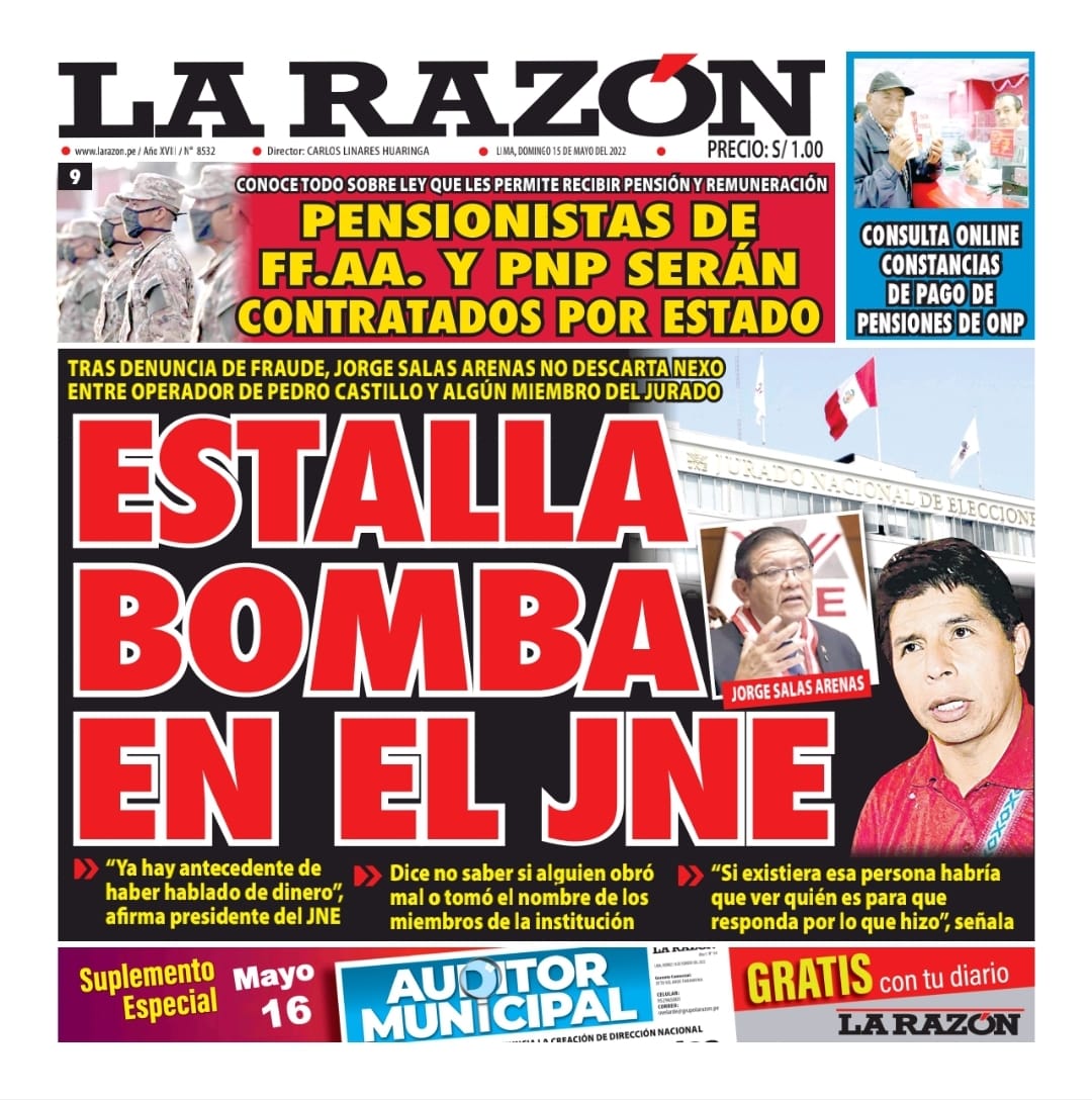 Portada impresa – Diario La Razón (15/05/2022)