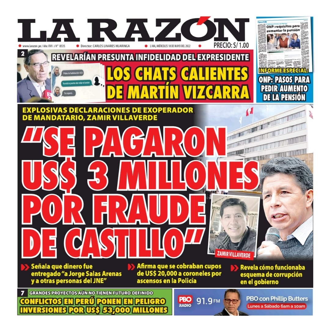 Portada impresa – Diario La Razón (18/05/2022)