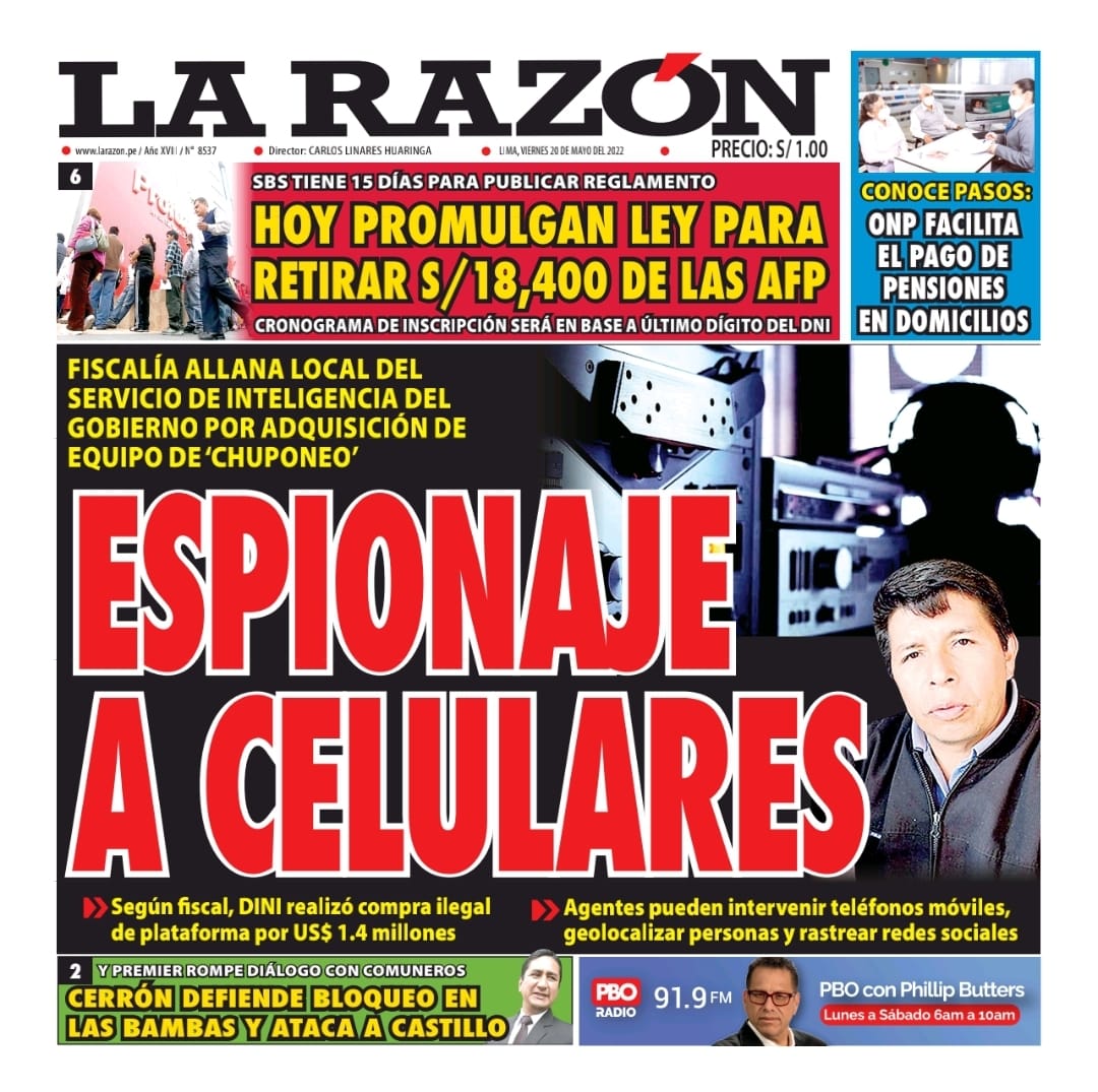 Portada impresa – Diario La Razón (20/05/2022)