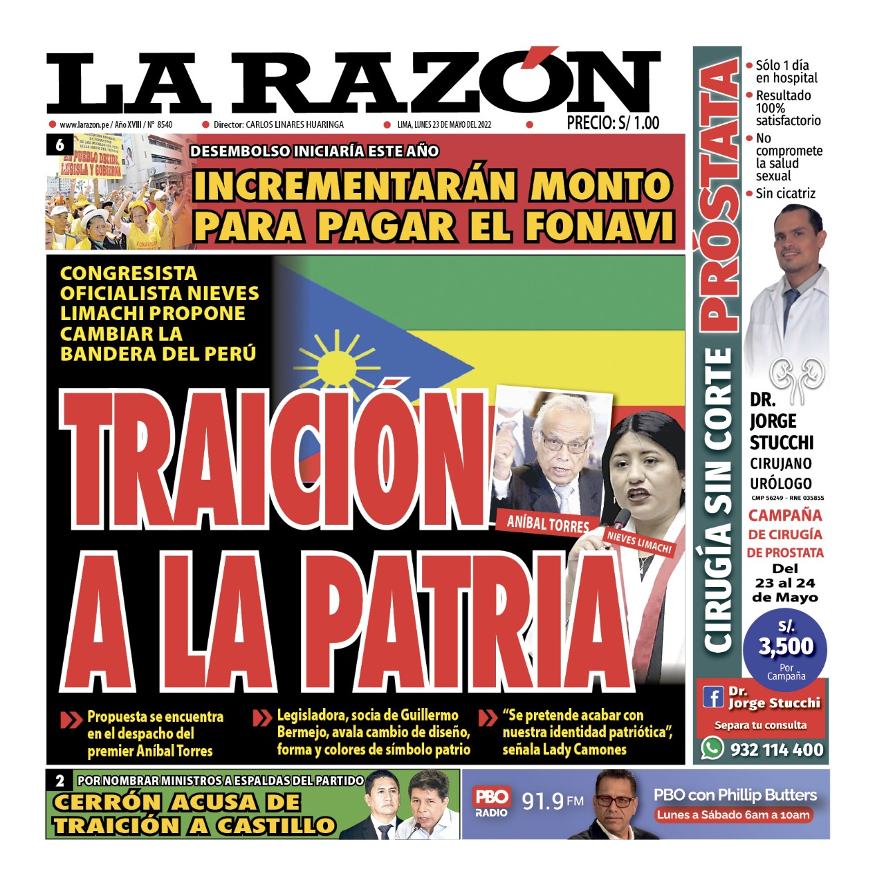 Portada impresa – Diario La Razón (23/05/2022)