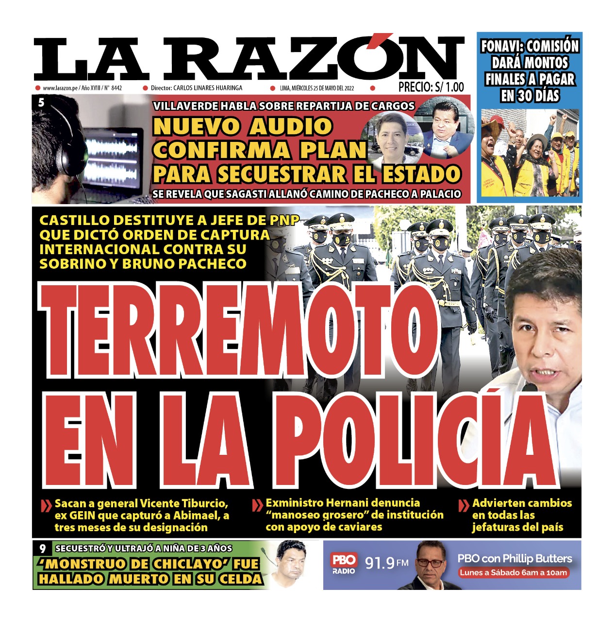 Portada impresa – Diario La Razón (25/05/2022)