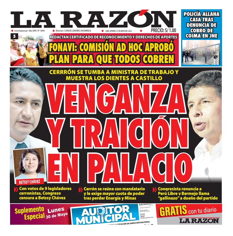 Portada impresa – Diario La Razón (27/05/2022)