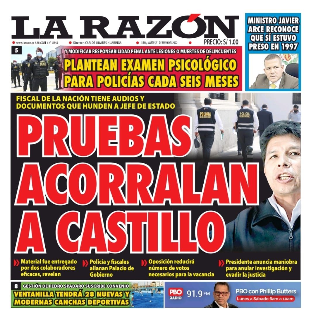 Portada impresa – Diario La Razón (31/05/2022)