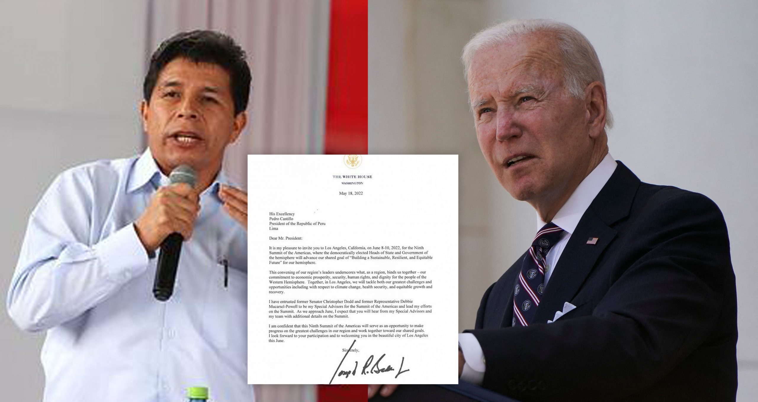 Pedro Castillo fue invitado por Joe Biden a Los Ángeles