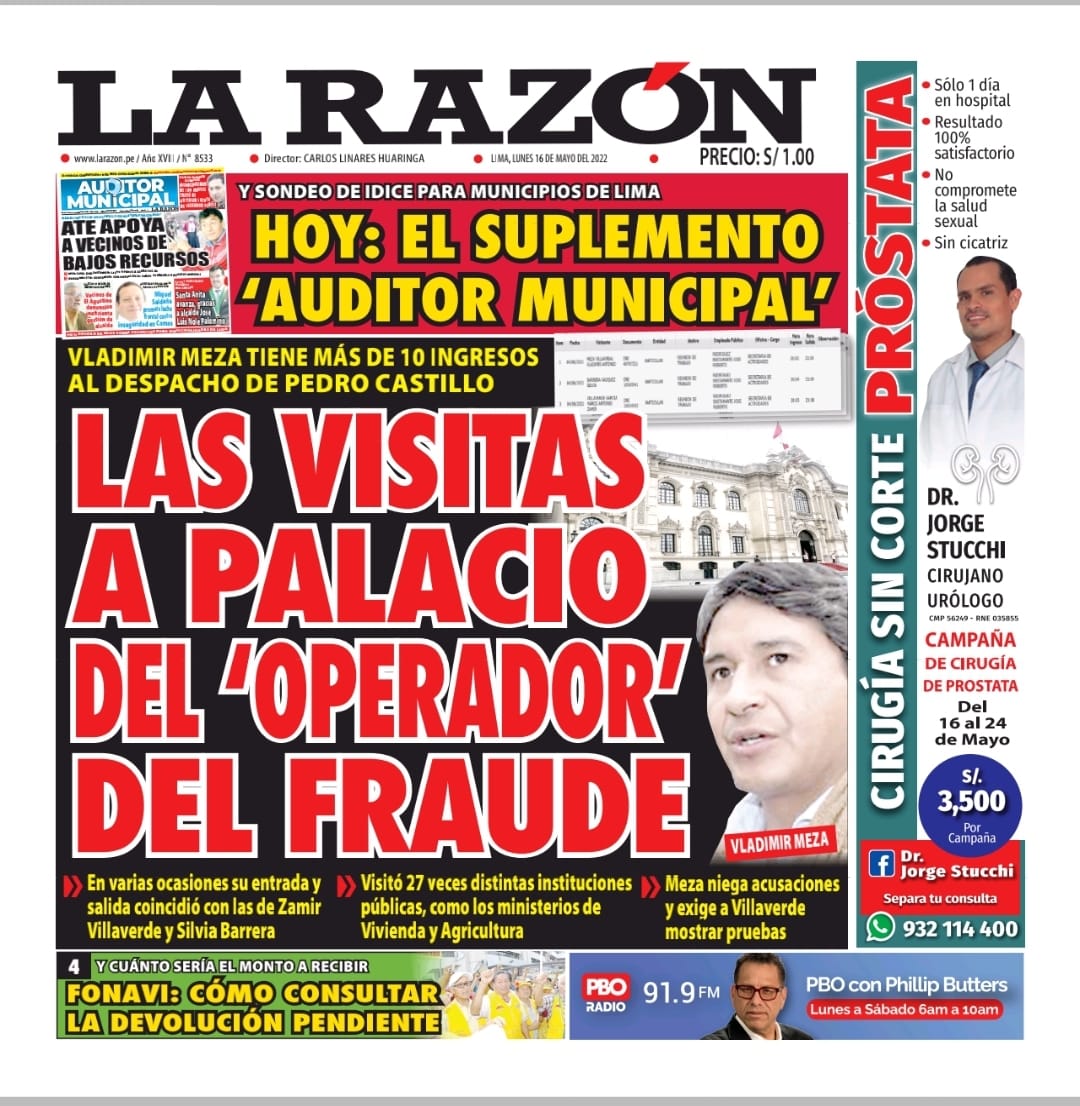 Portada impresa – Diario La Razón (16/05/2022)