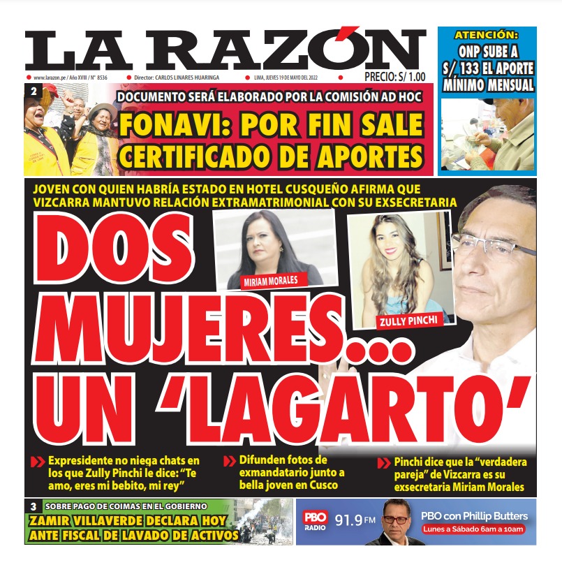 Portada impresa – Diario La Razón 19-05-2022