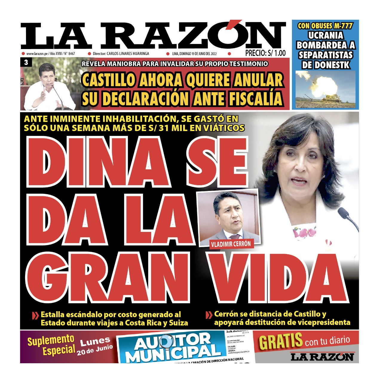 Portada impresa – Diario La Razón (19/06/2022)