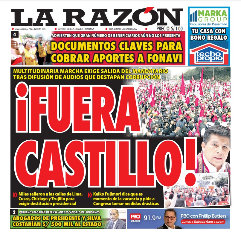 Portada impresa – Diario La Razón (05/06/2022)