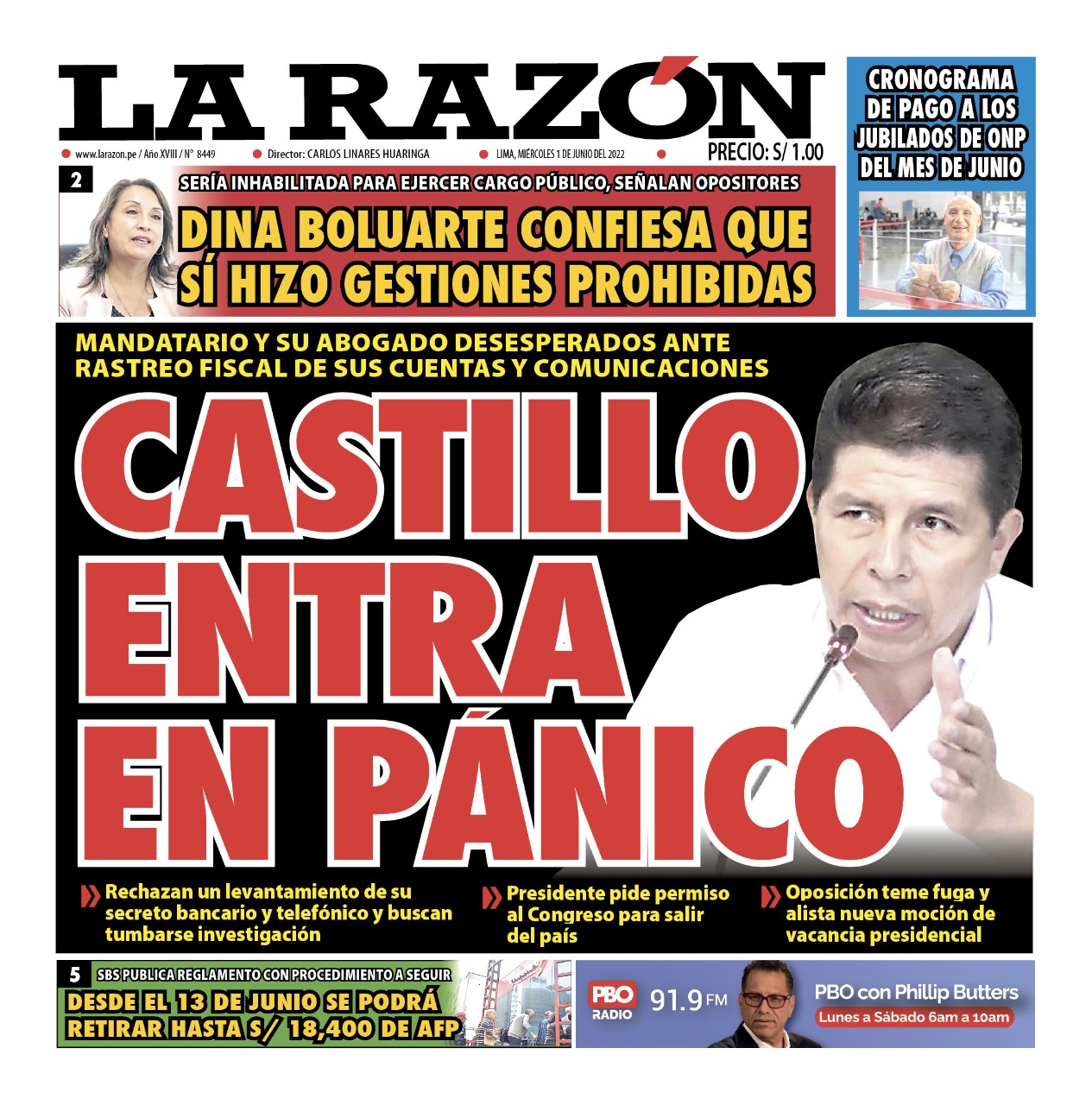 Portada impresa – Diario La Razón (01/06/2022)