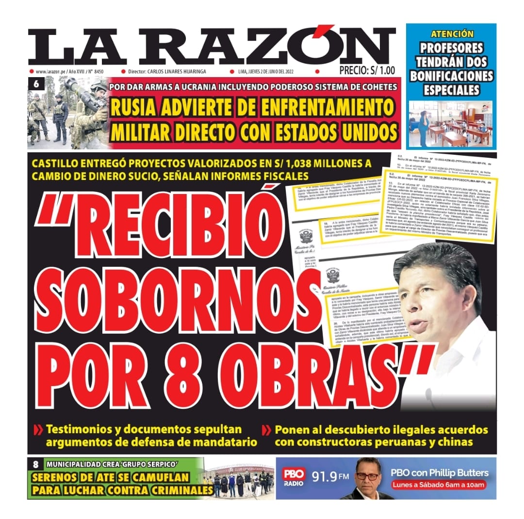 Portada impresa – Diario La Razón (02/06/2022)