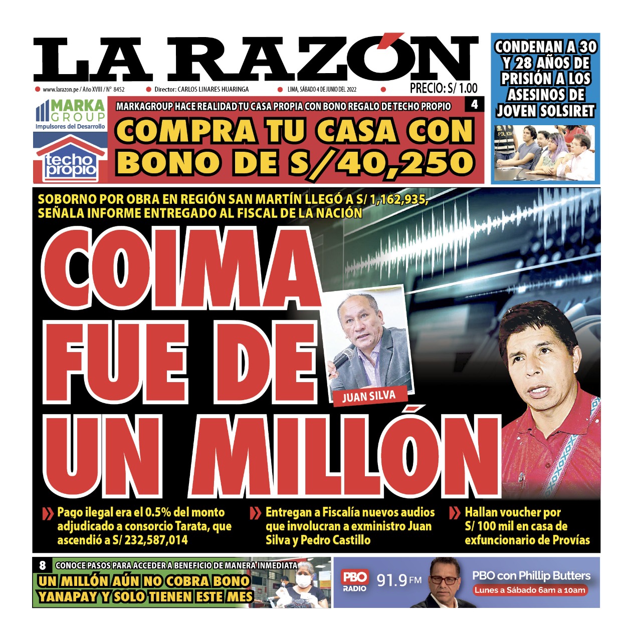 Portada impresa – Diario La Razón (04/06/2022)
