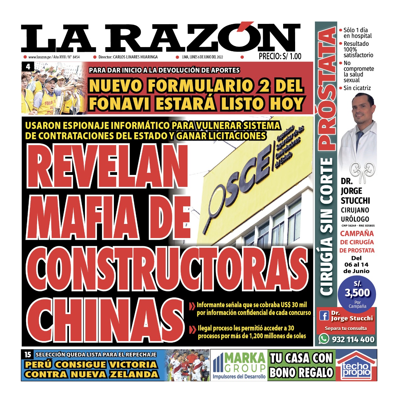 Portada impresa – Diario La Razón (06/06/2022)