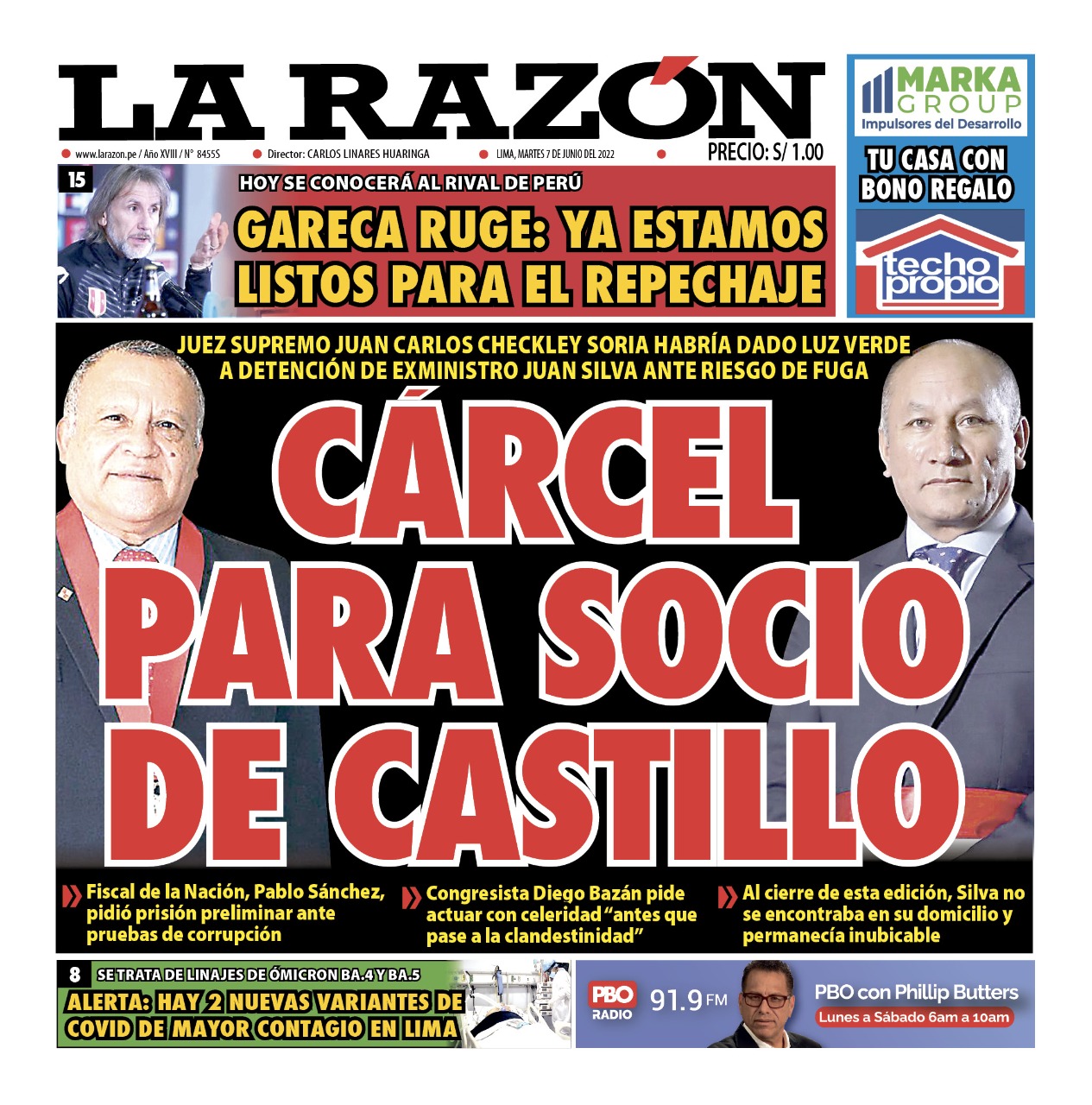 Portada impresa – Diario La Razón (07/06/2022)