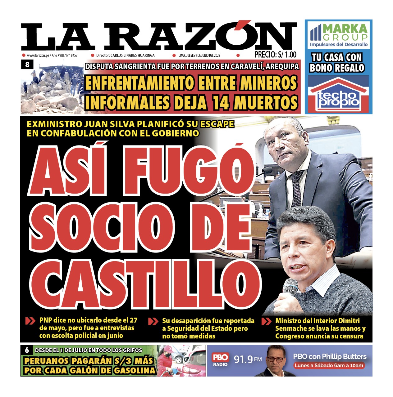 Portada impresa – Diario La Razón (09/06/2022)