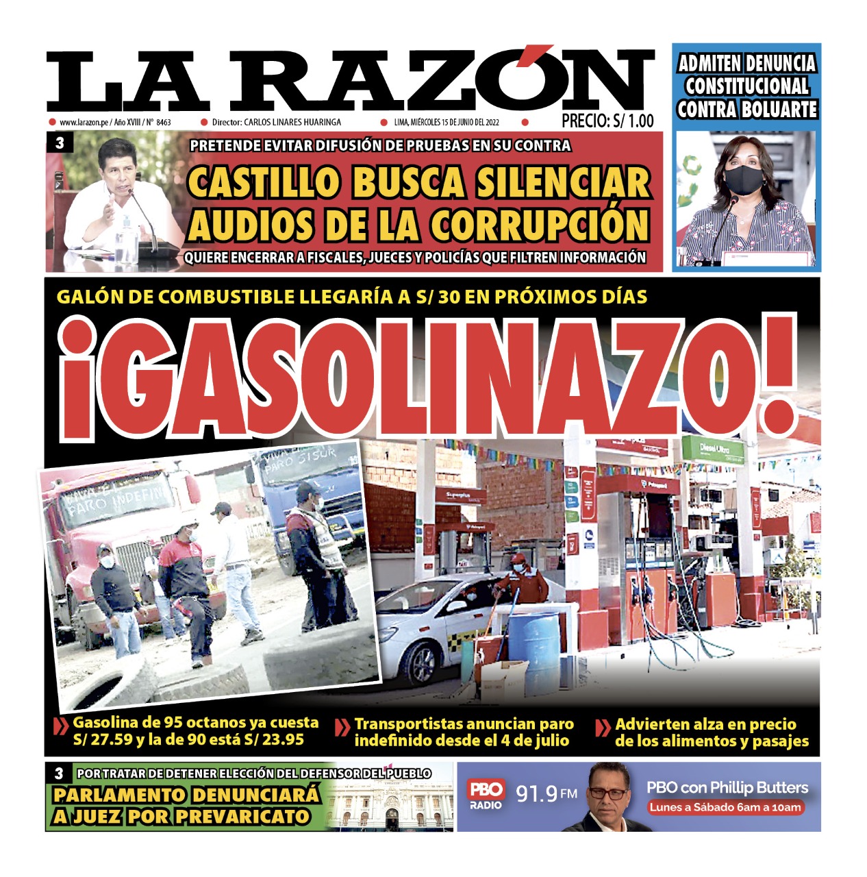 Portada impresa – Diario La Razón (15/06/2022)