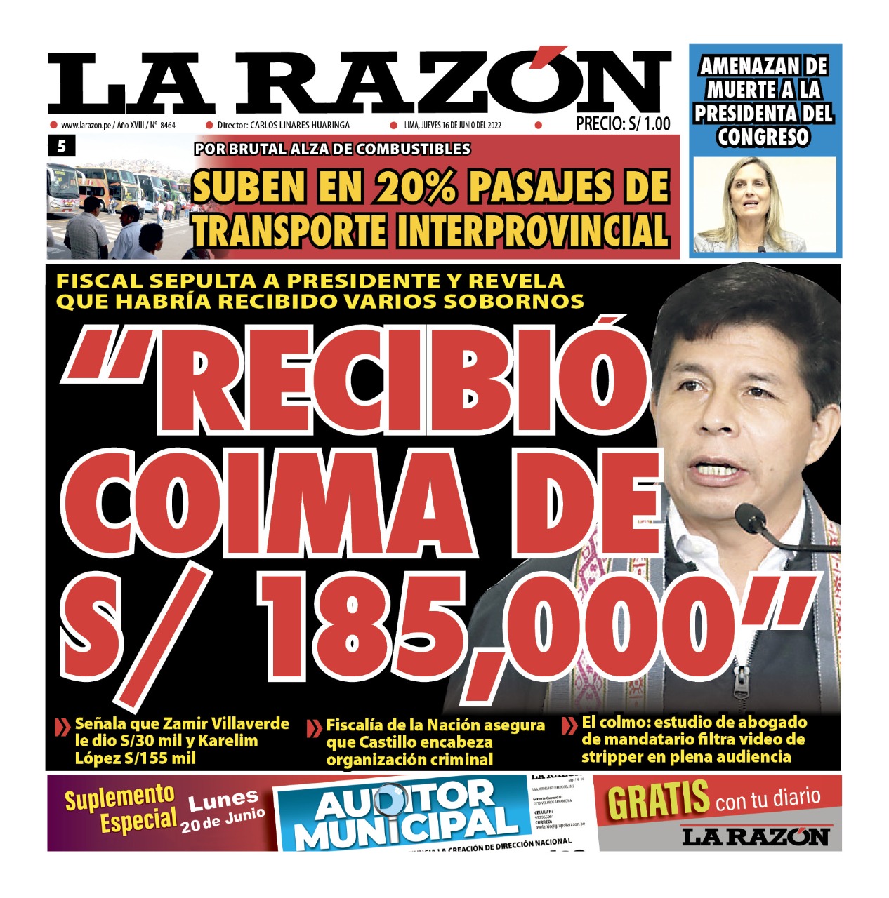 Portada impresa – Diario La Razón (16/06/2022)