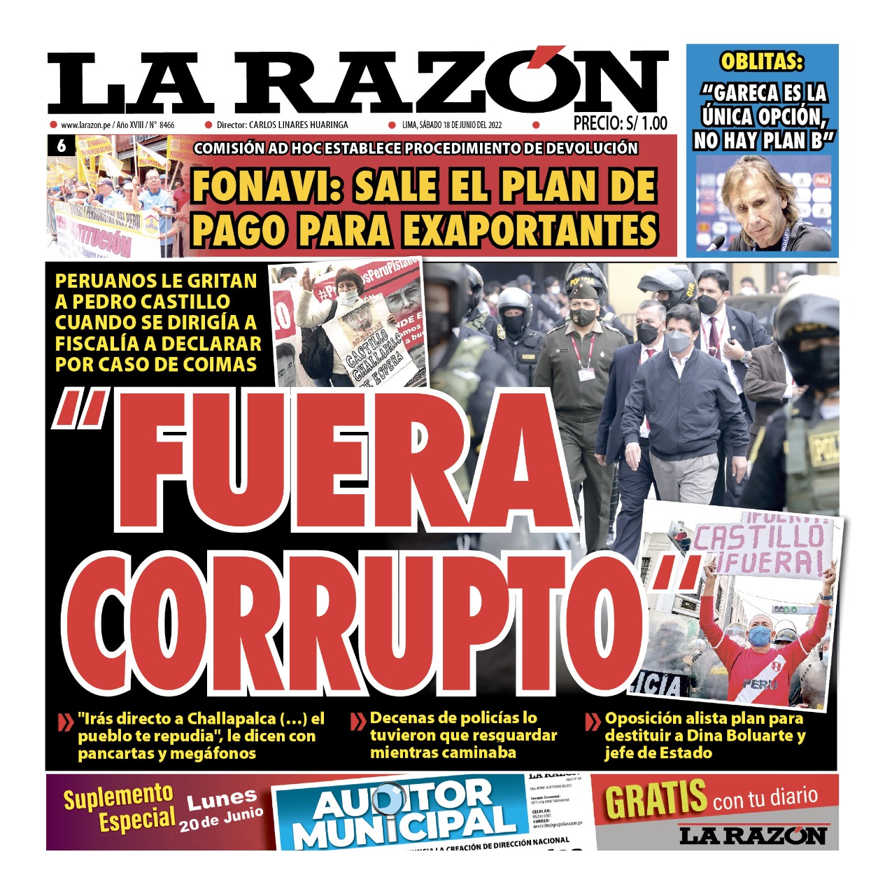 Portada impresa – Diario La Razón (18/06/2022)