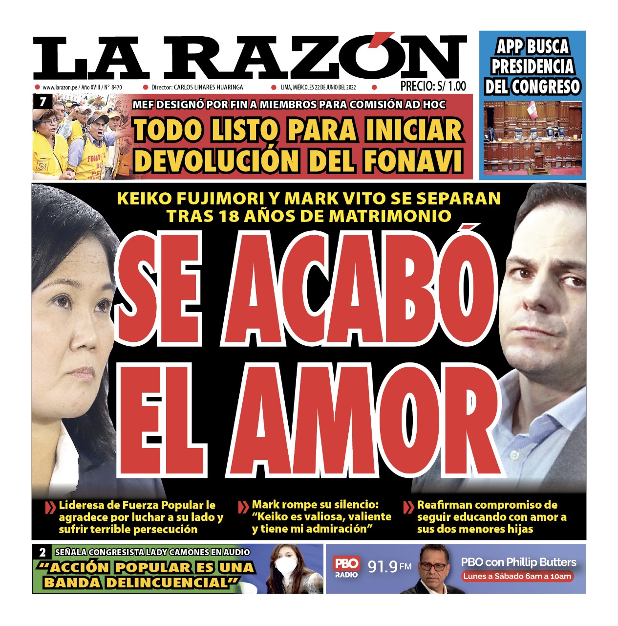 Portada impresa – Diario La Razón (22/06/2022)