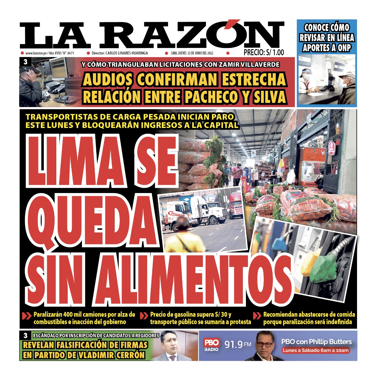 Portada impresa – Diario La Razón (23/06/2022)