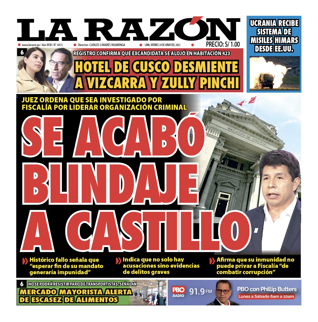 Portada impresa – Diario La Razón (24/06/2022)