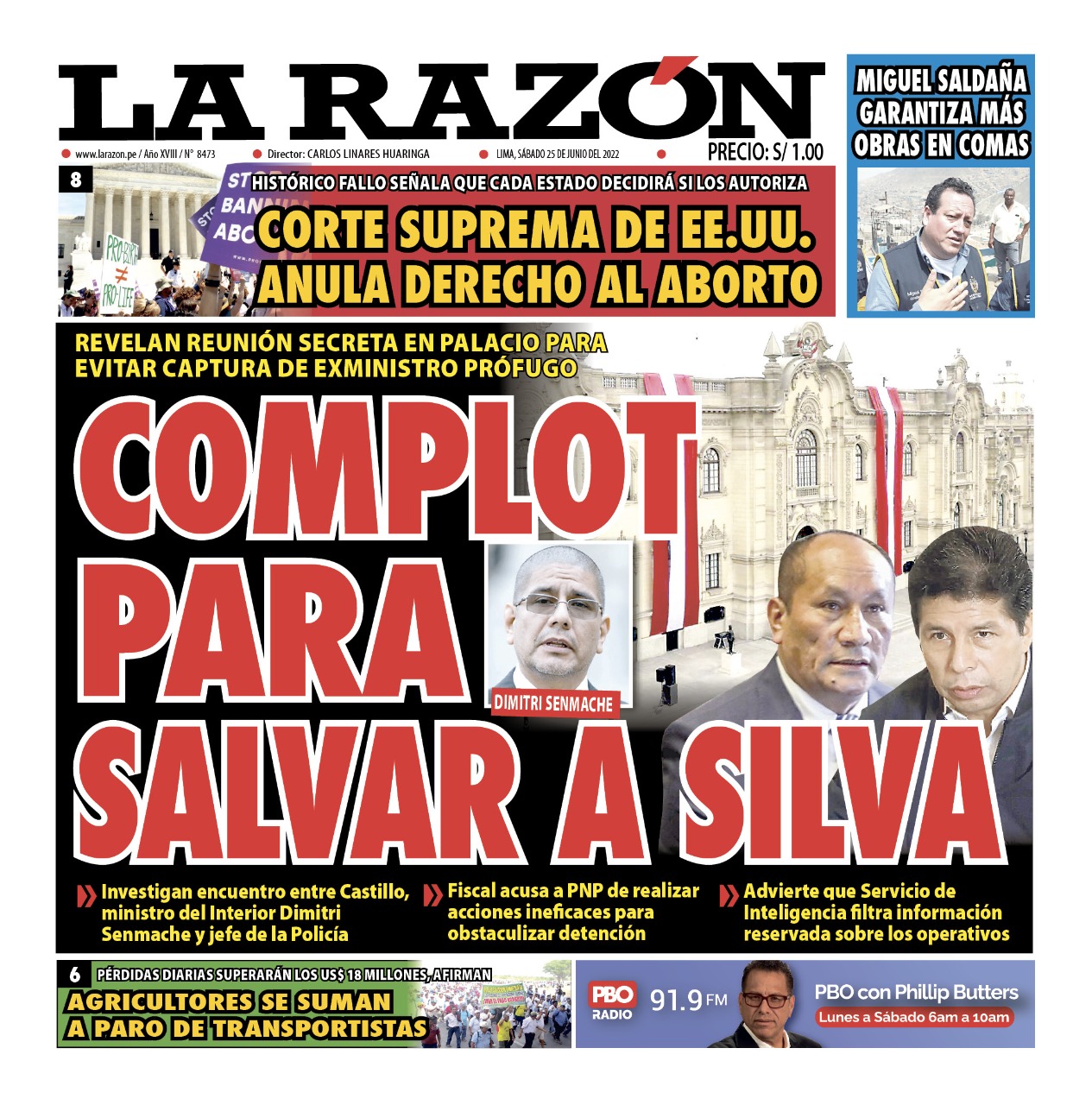 Portada impresa – Diario La Razón (25/06/2022)